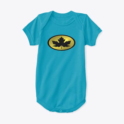 Unisex Baby Onesies Canada Theme - 'Leaf Man' Black & Gold Logo