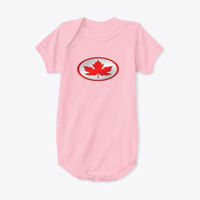 Unisex Baby Onesie Canada Theme - 'Leaf Man' Red & Silver Logo
