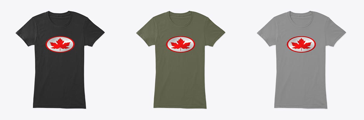 Canada Clothing Online: 'Leaf Woman' Women's Canada T Shirt Red and Silver Logo